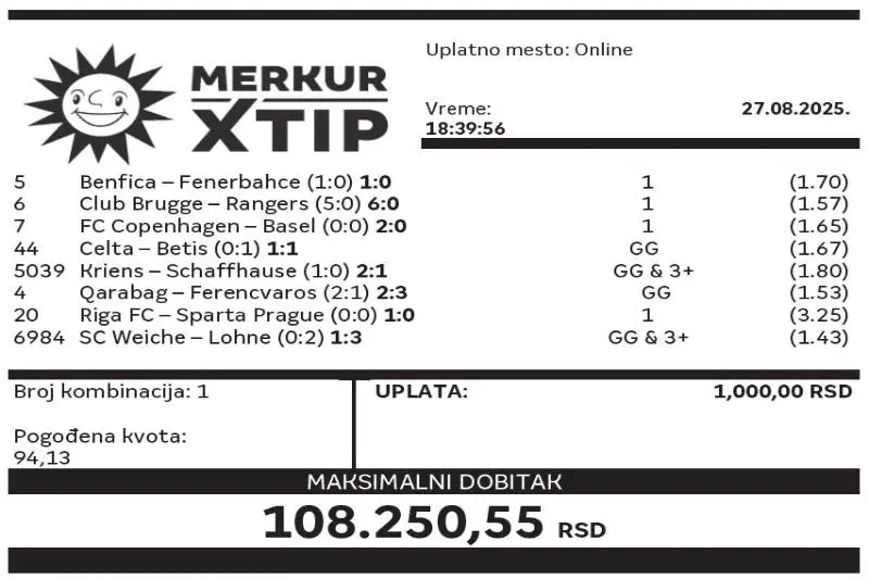 MerkurXtip, Dobitni tiket, Tiket, Supertiket, Kvote