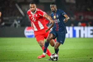 Napadač Pari Sen Žermena Usman Dembele, u meču sa Bajernom, u prvom meču polufinala Lige šampiona