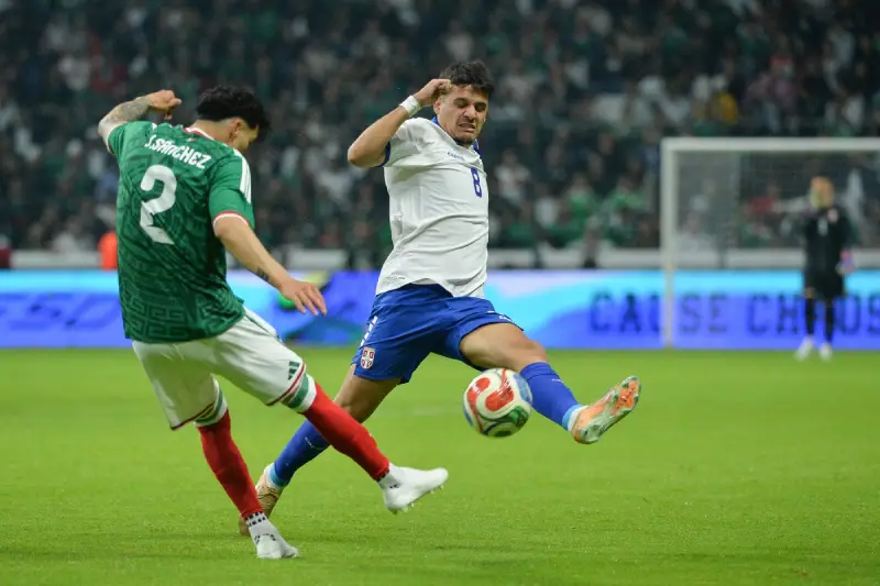Dejan Zukić u duelu sa Horheom Sančezom, na prijateljskom meču u Toluki